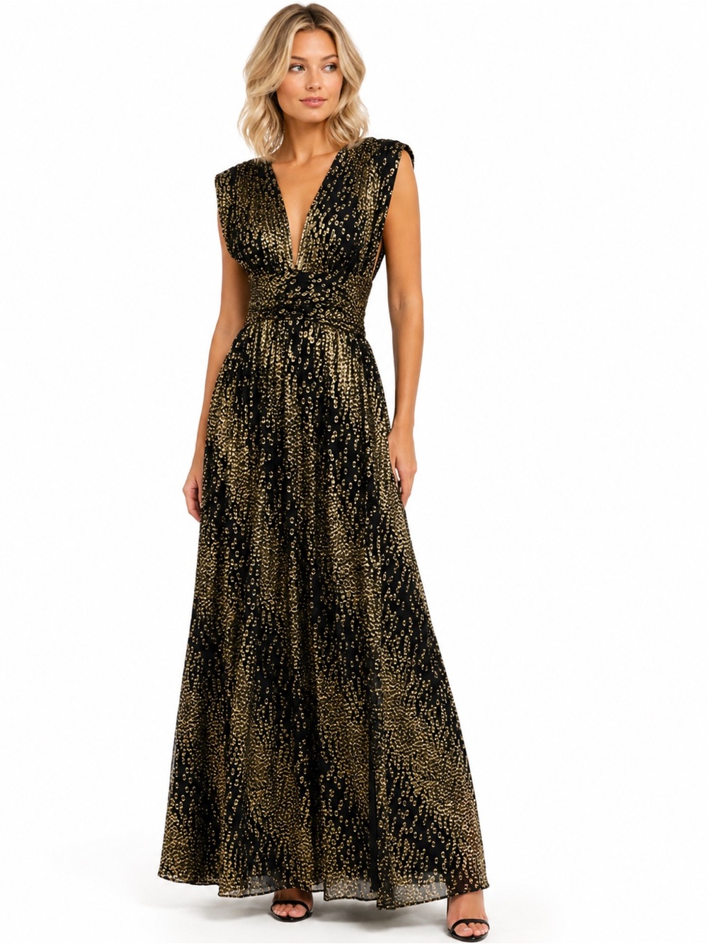 Ramy Brook Julianna Gown — Black/Gold Metallic — Size 00 — NWT